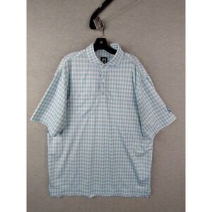 FJ Mens Shirt Large Blue Window Pane Plaid‎ Performance Golf Polo Pete Dye Club